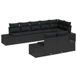 Garden Sofa Set with Cushion 8 pcs Black Poly rattan - Front View