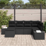 Garden Sofa Set with Cushion 6 pcs Black Poly Rattan - Side View