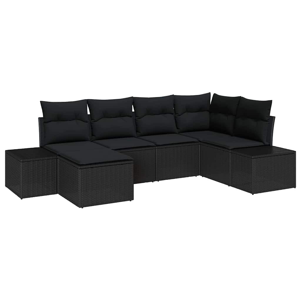 Garden Sofa Set with Cushion 6 pcs Black Poly Rattan
