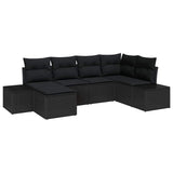 Garden Sofa Set with Cushion 6 pcs Black Poly Rattan - Front View