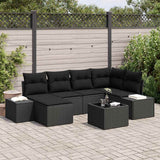 Garden Sofa Set with Cushion 7 pcs Black Poly Rattan