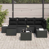 Garden Sofa Set with Cushion 7 pcs Black Poly Rattan - Side View