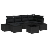 Garden Sofa Set with Cushion 7 pcs Black Poly Rattan - Front View