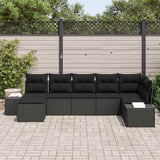 Garden Sofa Set with Cushion 7 pcs Black Poly Rattan - Side View
