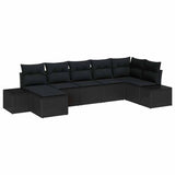 Garden Sofa Set with Cushion 7 pcs Black Poly Rattan - Front View