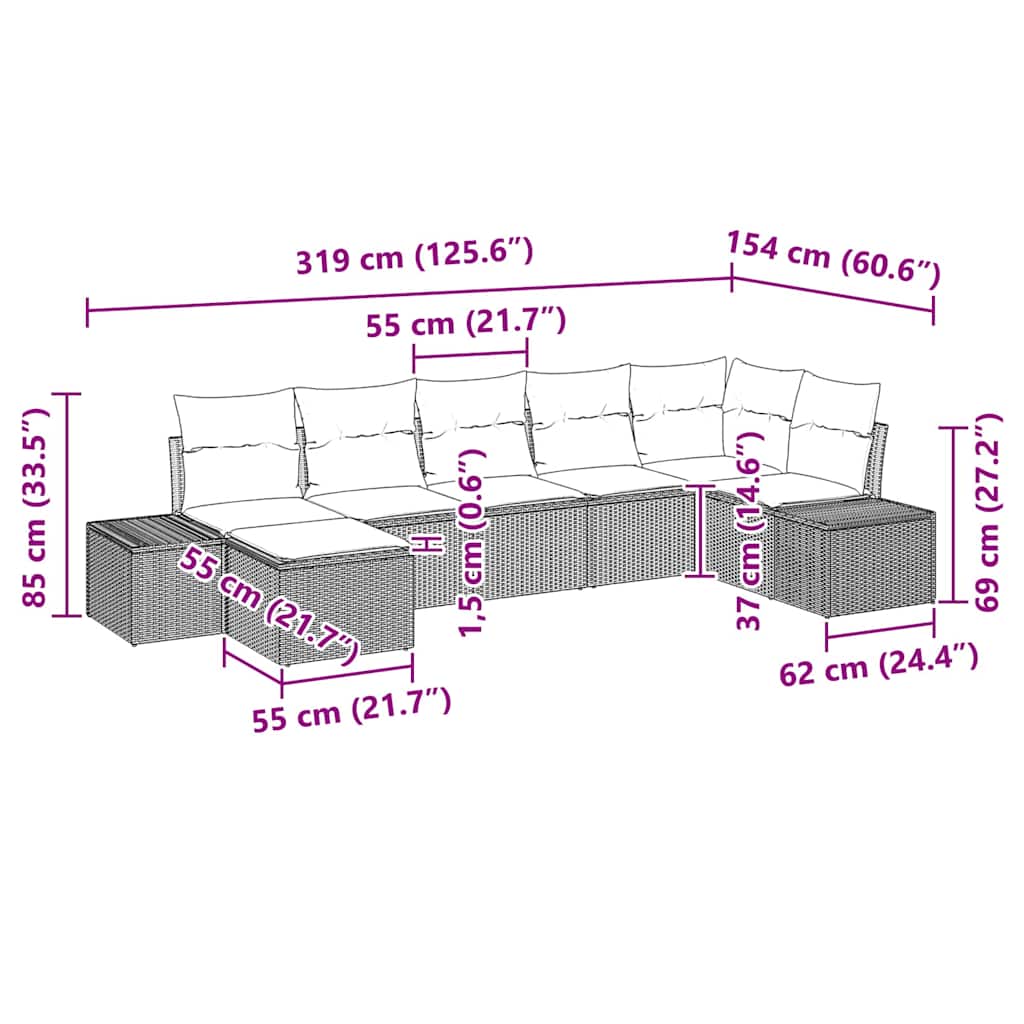 Garden Sofa Set 7 pcs Black Poly Rattan
