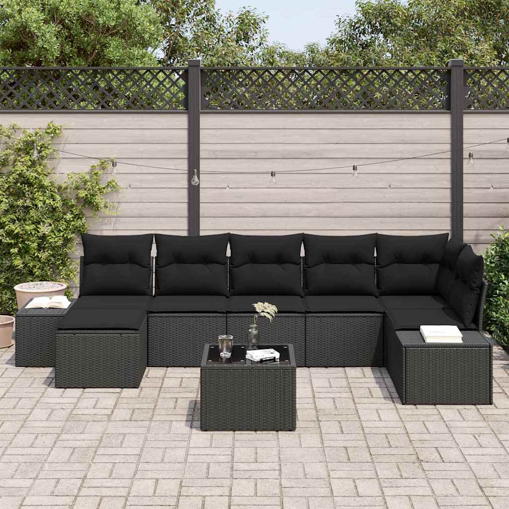 Garden Sofa Set with Cushion 8 pcs Black Poly Rattan