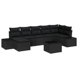 Garden Sofa Set with Cushion 8 pcs Black Poly Rattan - Front View