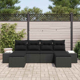 Garden Sofa Set with Cushion 6 pcs Black Poly Rattan - Side View