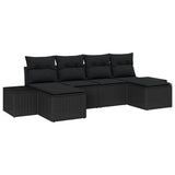 Garden Sofa Set with Cushion 6 pcs Black Poly Rattan - Front View