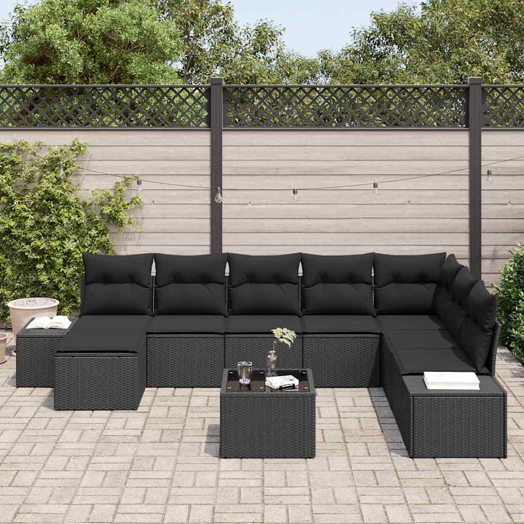 Garden Sofa Set with Cushion 9 pcs Poly Rattan