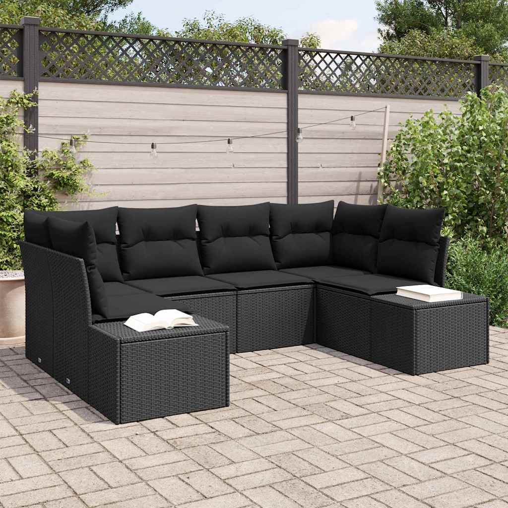 Garden Sofa Set with Cushion 6 pcs Black Poly Rattan