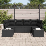 Garden Sofa Set with Cushion 6 pcs Black Poly Rattan - Side View