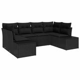 Garden Sofa Set with Cushion 6 pcs Black Poly Rattan - Front View