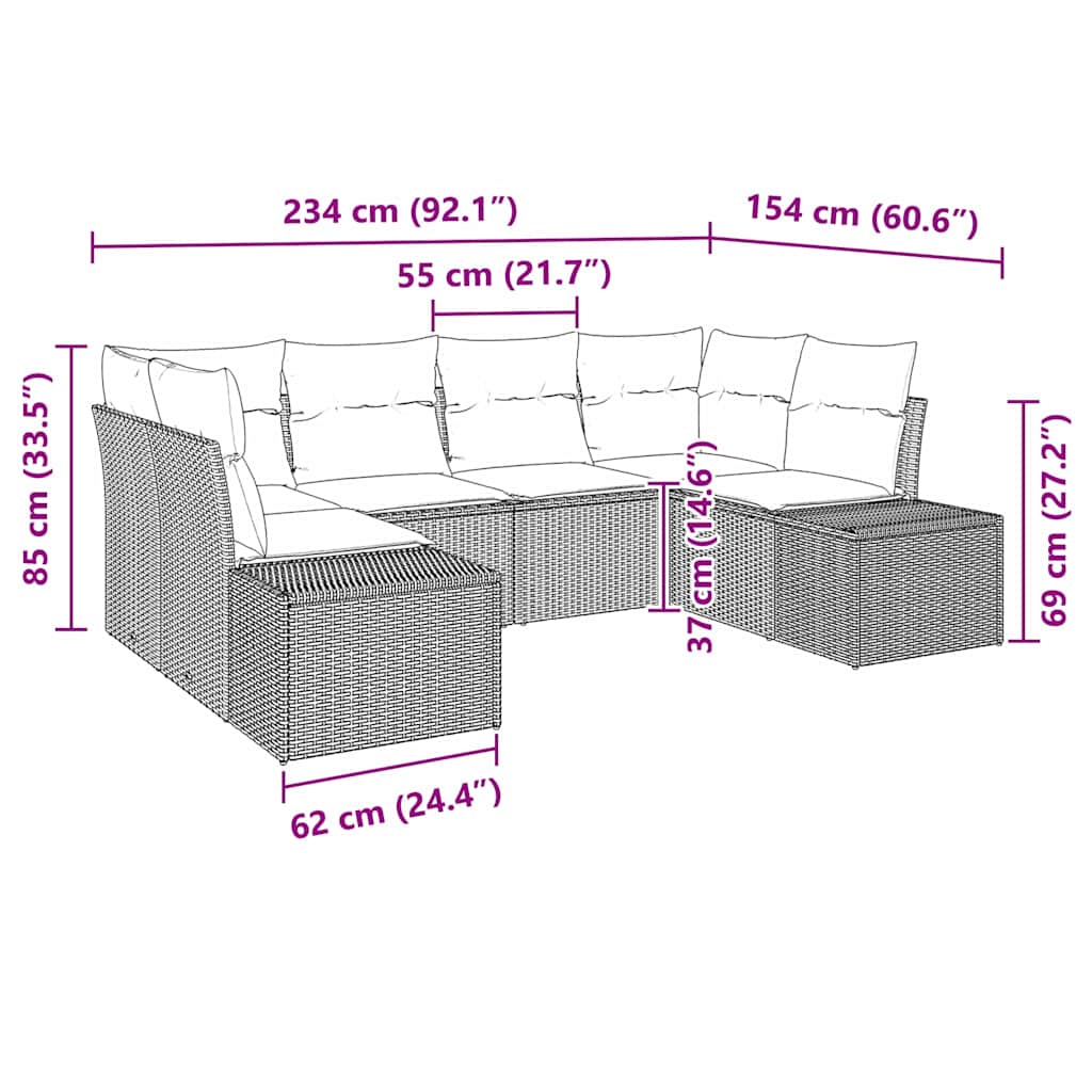 Garden Sofa Set with Cushion 6 pcs Black Poly Rattan