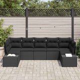Garden Sofa Set with Cushion 7 pcs Black Poly Rattan - Side View