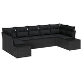 Garden Sofa Set with Cushion 7 pcs Black Poly Rattan - Front View