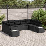 Garden Sofa Set with Cushion 9 pcs Black Poly Rattan
