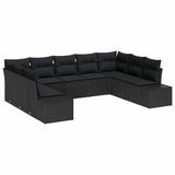 Garden Sofa Set with Cushion 9 pcs Black Poly Rattan - Front View