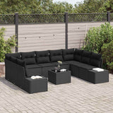 Garden Sofa Set with Cushion 10 pcs Black Poly Rattan - Side View