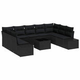 Garden Sofa Set with Cushion 10 pcs Black Poly Rattan - Front View