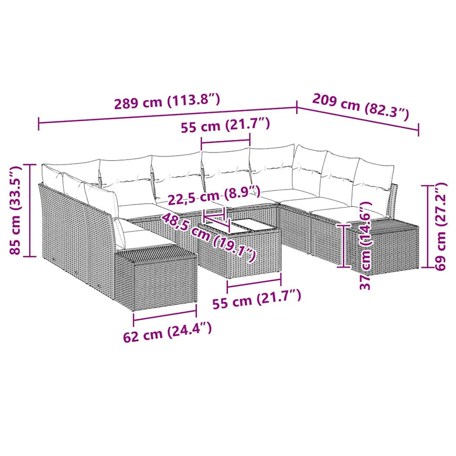 Garden Sofa Set 10 pcs Black Poly Rattan