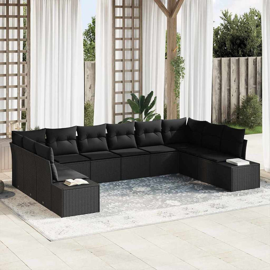 Garden Sofa Set 10 pcs Black Poly Rattan