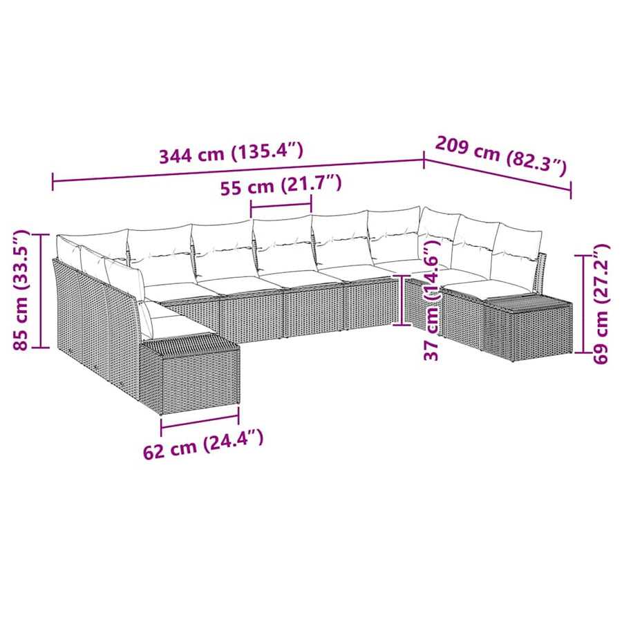 Garden Sofa Set 10 pcs Black Poly Rattan