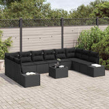 Garden Sofa Set with Cushion 11 pcs Black Poly Rattan - Side View