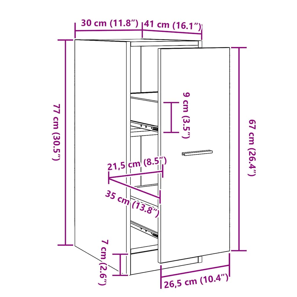 Apothecary Cabinet Black oak 30 x 41 x 77.5 cm Engineered wood