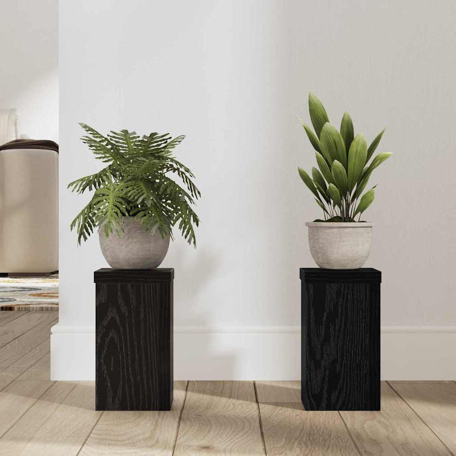 Plant Stand 2 pcs Black Oak 10 x 10 x 18 cm Engineered Wood