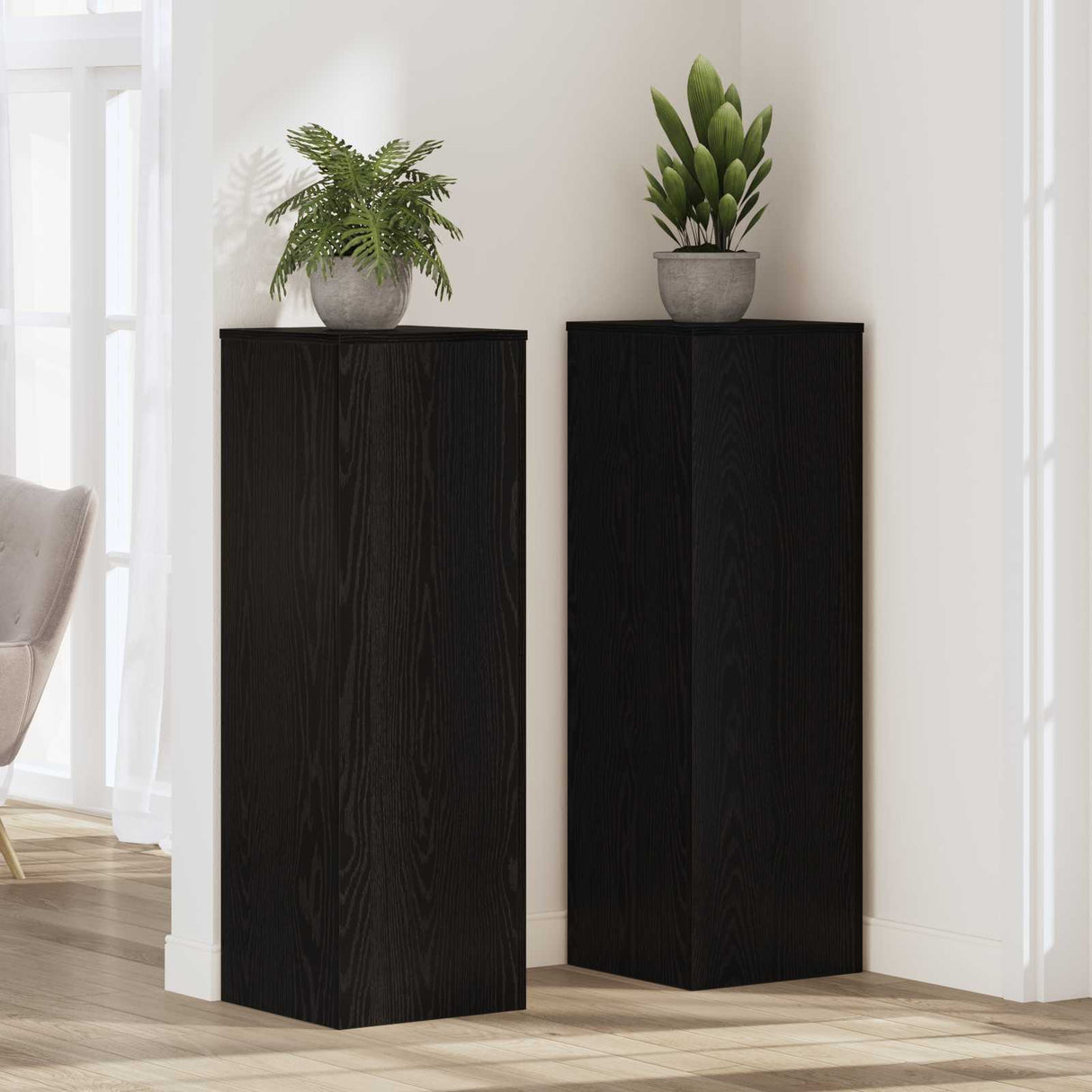 Plant Stand Black Oak 33 x 33 x 100 cm Engineered wood