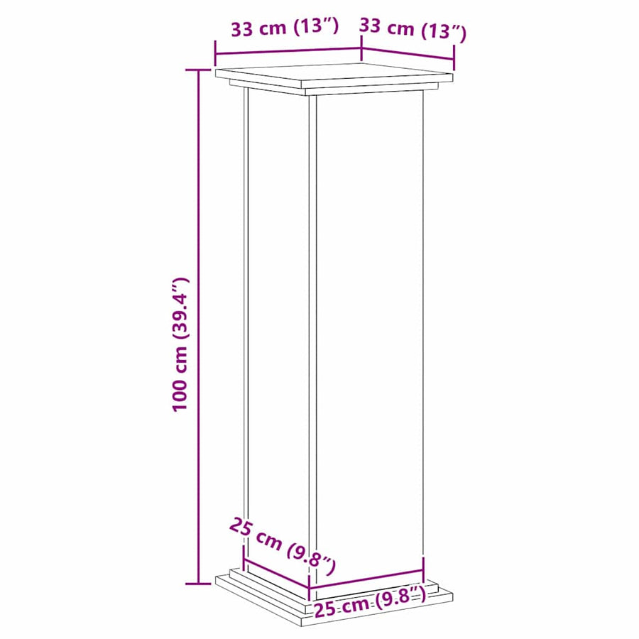 Plant Stand Black Oak 33 x 33 x 100 cm Engineered wood