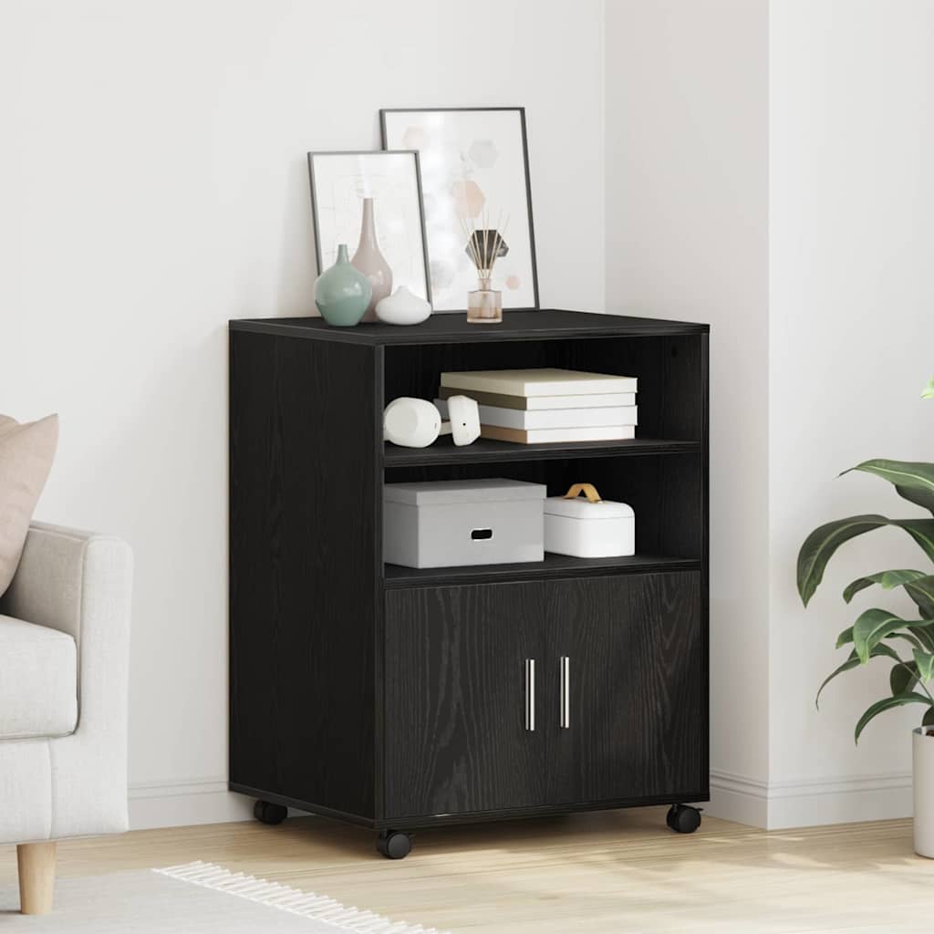 Cabinet with Shelf with Wheel Black Oak 60 x 48 x 74.5 cm