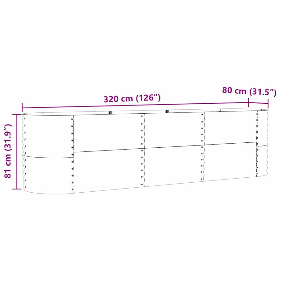 Raised Bed Brown 320 x 80 x 81 cm Steel