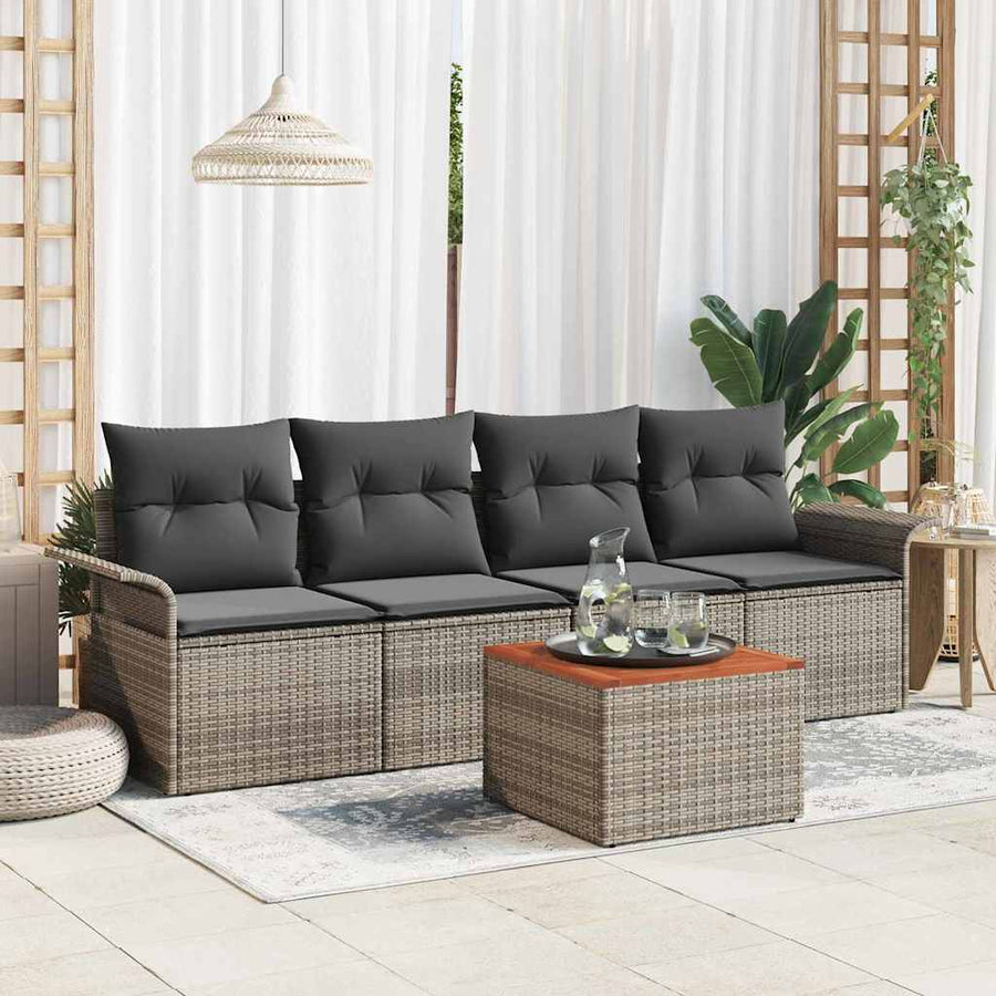 Garden Sofa Set 5 pcs Grey Poly Rattan