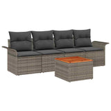 Garden Sofa Set with Cushion 5 pcs Grey Poly Rattan - Front View