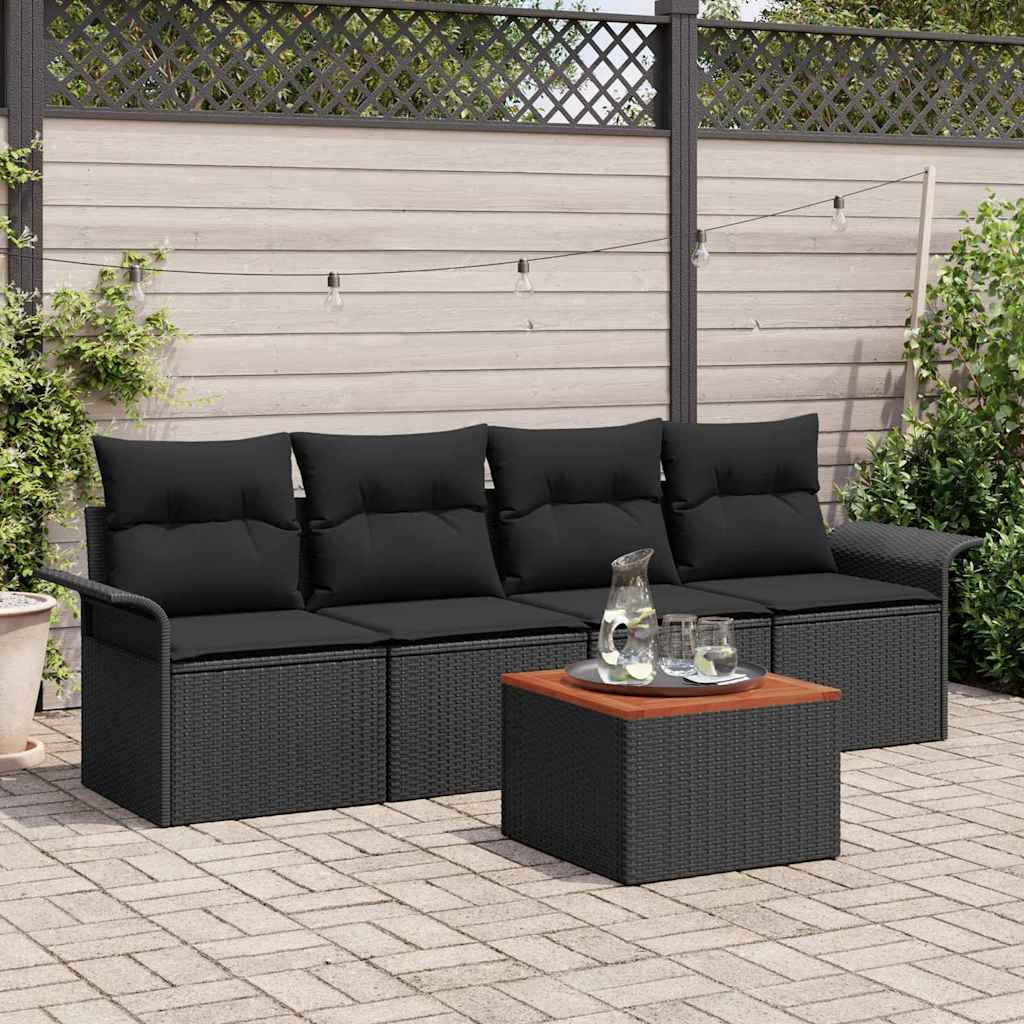 Garden Sofa Set with Cushion 5 pcs Black Poly Rattan