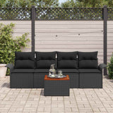 Garden Sofa Set with Cushion 5 pcs Black Poly Rattan - Side View