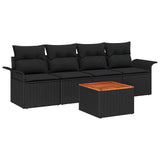 Garden Sofa Set with Cushion 5 pcs Black Poly Rattan - Front View