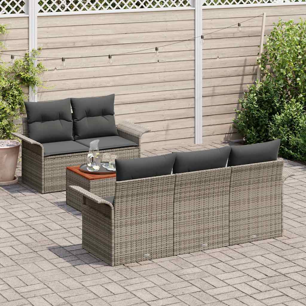 Garden Sofa Set with Cushion 6 pcs Grey Poly Rattan