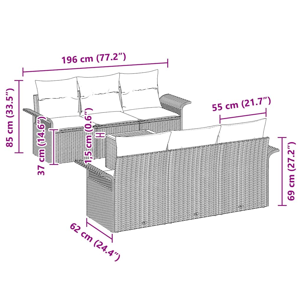 Garden Sofa Set with Cushion 7 pcs Grey Poly Rattan