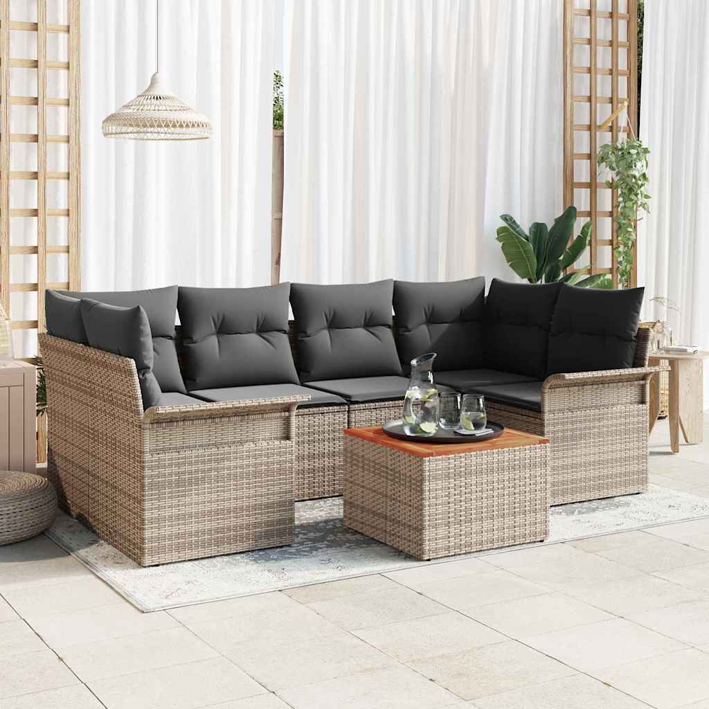 Garden Sofa Set 7 pcs Grey Poly Rattan