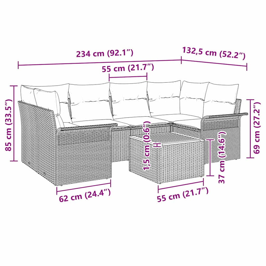 Garden Sofa Set 7 pcs Black Poly Rattan