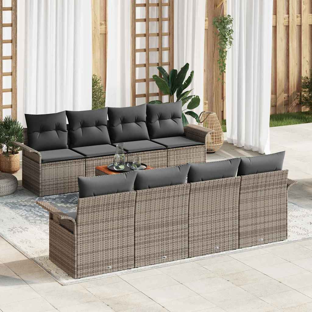 Garden Sofa Set with Cushion 9 pcs Grey Poly Rattan