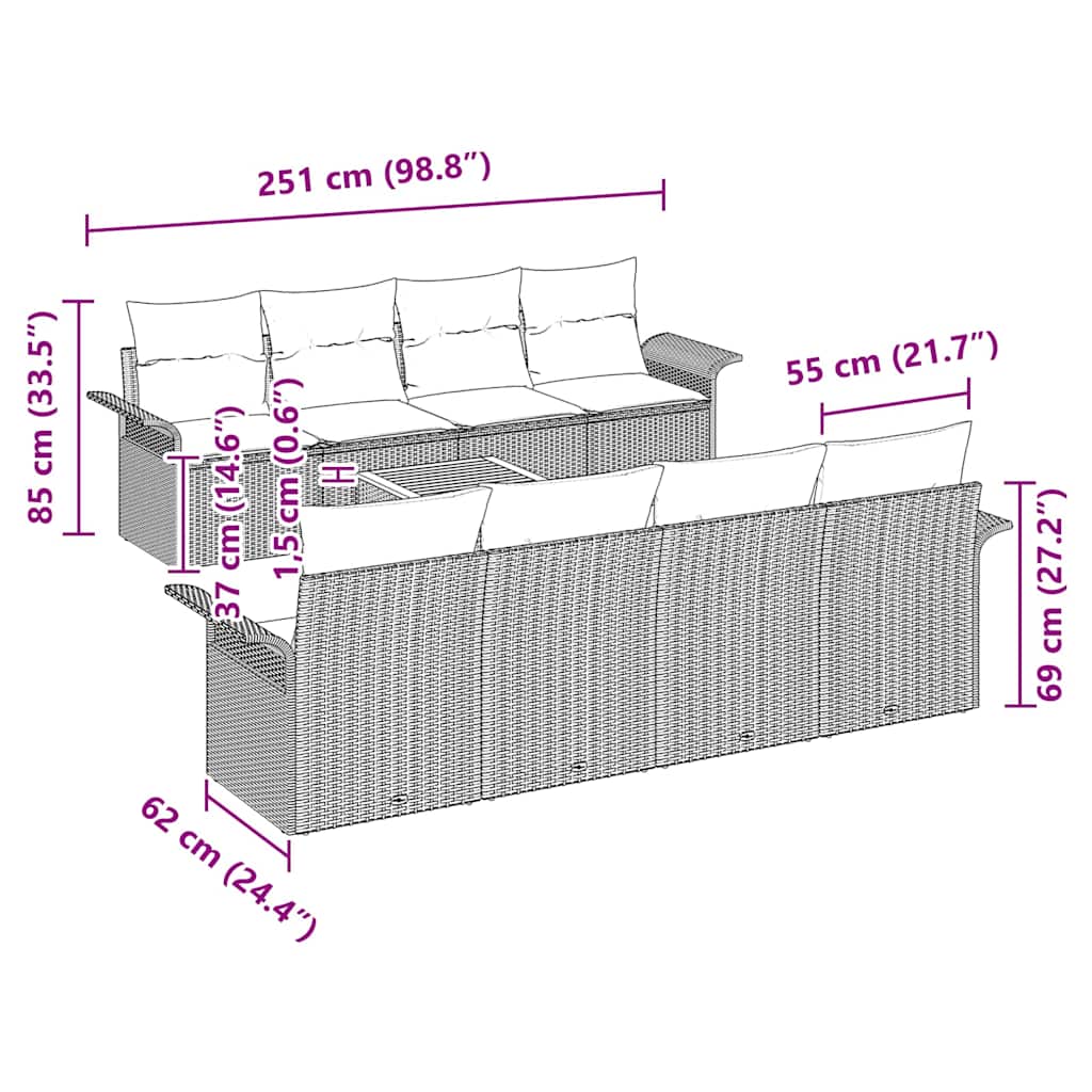 Garden Sofa Set with Cushion 9 pcs Grey Poly Rattan