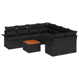 Garden Sofa Set 9 pcs Black Poly rattan - Front View