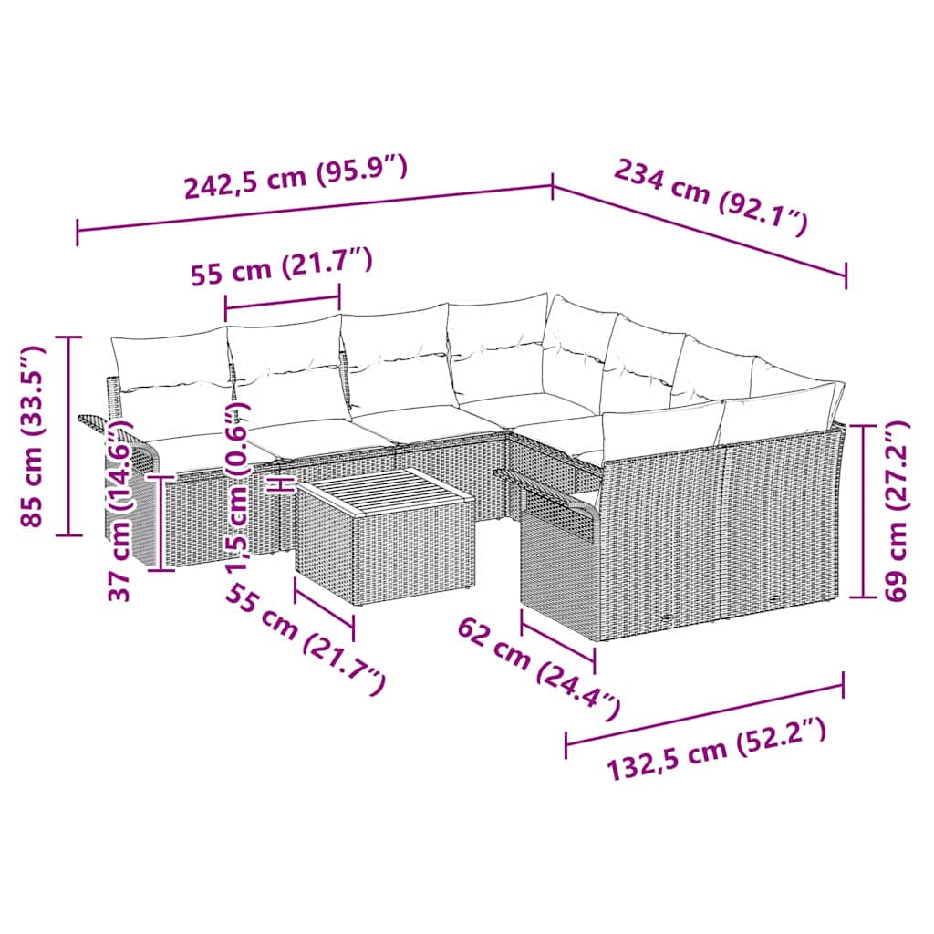 Garden Sofa Set 9 pcs Black Poly rattan