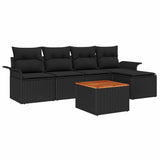 Garden Sofa Set 6 pcs Black Poly rattan - Front View