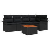 Garden Sofa Set 6 pcs Black Poly rattan - Front View